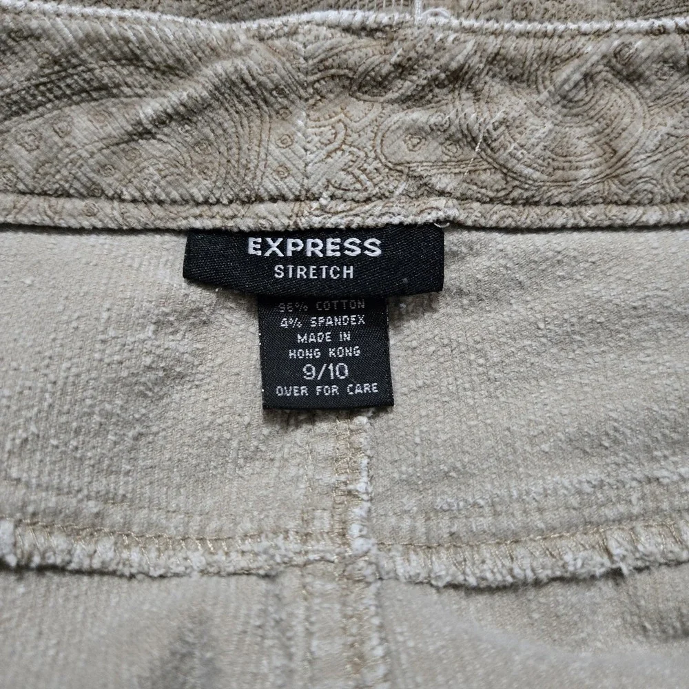 Express Skirt Juniors 9/10 Beige Paisley Corduroy A-Line Knee Length Stretch